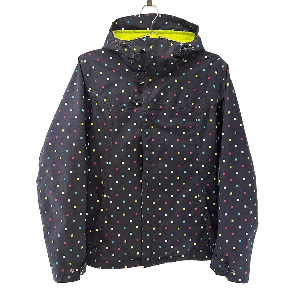 BURTON Women's Dryride‎ Hooded Ski Jacket • Large • black, multi-color squares